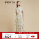 PORTS寶姿商場(chǎng)同款2022春夏新款女裝“絢爛夏花”印花連衣長(cháng)裙 亞麻淺金印花 M (6)