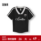 森馬（Semir）涼感T|短袖T恤女短款撞色V領(lǐng)夏季2025新款字母修身上衣運動(dòng)風(fēng) 黑色90001 M