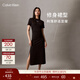 Calvin KleinJeans夏季女氣質(zhì)休閑通勤ck開(kāi)叉純棉顯瘦針織圓領(lǐng)T恤長(cháng)裙連衣裙 BEH-太空黑 S