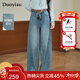 朵以2026春季新款復古闊腿褲掛件側縫分割線(xiàn)條寬松牛仔長(cháng)褲子女 牛仔藍 M