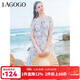 LAGOGO高腰不規則雪紡連衣裙女拉谷谷夏季新款系帶荷葉邊碎花裙 混色(Y0) M
