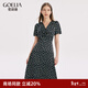 歌莉婭蝴蝶碎花裙v領(lǐng)連衣裙女夏裝顯瘦氣質(zhì)長(cháng)裙禮服裙子1A6H4KAKA 27D黑底印花 XS