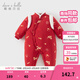 戴維貝拉（DAVE＆BELLA）冬裝女寶寶抗菌防螨夾棉爬服中國風(fēng)新年嬰兒連體衣新生兒衣服 紅底印花【現貨】 80cm （建議身高73-80cm）