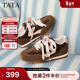 他她（TATA）緞面物語(yǔ)女鞋春季阿甘鞋休閑德訓鞋平底運動(dòng)鞋GXT03AM6 棕/粉 37