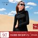 三彩2025冬季新款半高領(lǐng)收腰T恤修身短款抓絨保暖長(cháng)袖打底衫女 經(jīng)典黑 S 155/80A