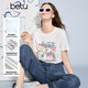 百圖（betu）女裝2026年春夏新款寬松T恤趣味涂鴉圖案印花短袖上衣女2602T22 白色 S （深灰預售04/01、白色預售04/07發(fā)貨）