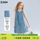 ASK JUNIOR兒童裙子夏中大童牛仔裙女童無(wú)袖背心裙青少年蝴蝶結連衣裙 170