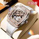 歐品客高端名牌2026新款手表女士機械表全自動(dòng)鏤空酒桶形女表鑲鉆送女友 升級版3220白帶玖白 進(jìn)口機芯 免費刻字