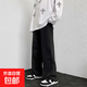 牛仔褲男韓版潮流夏季薄款寬松男生青少年闊腿褲子百搭直筒長(cháng)褲 黑色 常規 L