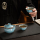 天瑯窯哥窯手抓壺套組 葵口杯 高端茶禮 茶壺蓋碗防燙泡 高檔手工茶器  手抓壺一壺二杯（寶石藍(lán)）