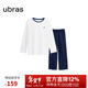 ubras純色舒適柔軟水果全棉家居服睡衣女短袖長(cháng)褲短褲套裝情侶款軟棉棉 【長(cháng)袖長(cháng)褲】女款-米白色 M