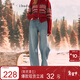 三彩2025冬季新款加絨牛仔褲高腰寬松闊腿褲長(cháng)褲女