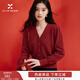 香影新年紅色v領(lǐng)毛衣開(kāi)衫女短款2026春季新款小個(gè)子法式針織上衣 紅色 XL 170/92A/125-140斤