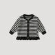 巴厘小豬女寶寶針織衫春秋條紋開(kāi)衫女童洋氣外套春季純棉上衣春裝兒童毛衣 深灰條紋 80