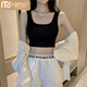 莫代爾 黑色運動(dòng)文胸一體吊帶背心女夏外穿短款上衣內搭美背抹胸內衣夏 黑色 均碼