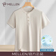 名郎（MELLEN）高端男士短袖t恤2026新款夏季透氣寬松休閑體恤衫半袖棉麻上衣男 杏色 【天絲亞麻】 M  (體重110-125斤）