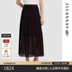 歌力思（ELLASSAY）【萊賽爾百褶透膚】2026春高腰大擺顯瘦中長(cháng)款半身裙女EWB371M001 摩卡棕 S