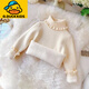 G.duck小黃鴨女童加絨加厚毛衣高領(lǐng)花邊領(lǐng)2025冬裝新款一體絨兒童毛衣寶 米白色 120 cm