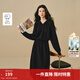 茵曼休閑連帽收腰針織連衣裙冬季百搭顯瘦加厚小黑裙 黑色 L