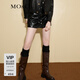 MO&Co.短褲皮褲PU皮素皮側拉鏈A字高腰小開(kāi)叉黑色短裙褲辣妹摩安珂 黑色-第2批 S 160