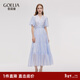 歌莉婭連衣裙女夏2025新款泡泡袖丁達爾裙好看漂亮長(cháng)裙1E5C4K4S0 11U天藍 S