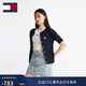 TOMMY JEANS25春夏新款女裝純棉優(yōu)雅通勤刺繡圓領(lǐng)麻花短袖針織開(kāi)衫外套
