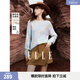 ELLE暈染綿羊毛圓領(lǐng)針織衫女2025秋季新款馬海毛慵懶寬松套頭毛衣 淺綠 M