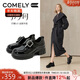 康莉（COMELY）深口厚底小皮鞋女2026年新款春季粗跟單鞋百搭黑色樂(lè )福鞋 黑色 37
