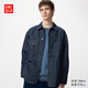 優(yōu)衣庫男裝女裝休閑牛仔茄克水洗產(chǎn)品夾克487640 68 深藍色 L