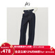H's原色高腰牛仔褲女25冬新款高級設計撞線(xiàn)寬松復古立體直筒褲子 藏青 S