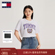 TOMMY JEANS春夏女裝純棉美式學(xué)院復古潮流徽章印花寬松圓領(lǐng)短袖T恤上衣 白色YBR M