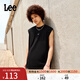 Lee25新品舒適版圓領(lǐng)貼布Logo設計男無(wú)袖T恤休閑潮流LMT0099154LE 黑色 L