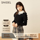 SNIDEL秋冬甜美純色可拆蕾絲領(lǐng)泡泡袖針織衫SWNT235089 黑色 均碼 （F）