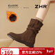 ZHR堆堆靴女冬季新品加絨短靴女廢土風(fēng)軟底西部牛仔靴 EH269A咖色38