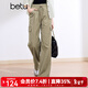百圖betu女裝夏季新款休閑褲工裝口袋休閑慵懶闊腿長(cháng)褲女2403T87 淺卡其綠 XS