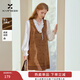 香影波嬉風(fēng)v領(lǐng)無(wú)袖連衣裙女2026春季新款復古麂皮印花a字背心裙子 咖色 L 165/88A/110-125斤