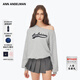 ANN ANDELMAN【明星同款】發(fā)泡印花斜領(lǐng)單肩衛衣女套頭露肩上衣 灰色 XS