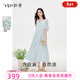 飛鳥(niǎo)和新酒亞麻碎花連衣裙女寬松2025夏季新款長(cháng)款寬松顯瘦女裙 滿(mǎn)幅圖案淺藍HPH02 M