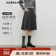 紅袖（hopeshow）高級復古感半身裙2025冬季新款女裝MIU系百搭顯瘦氣質(zhì)A字百褶裙 煙灰056 M