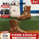 百麗（Belle）跑道撞色薄底拳擊靴女冬季新款商場(chǎng)同款舒適休閑短靴E5R1DDZ5 棕色 37 (235mm)