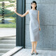 顏域蕾絲背心連衣裙女2026春裝新款輕奢亮片無(wú)袖法式顯瘦修身長(cháng)裙 灰色 XL