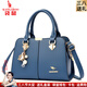 袋鼠卡拉三八節女士包包輕奢2026新款時(shí)尚斜挎包生日送中年媽媽軟皮手提包 藍色（禮盒裝+手包卡包吊墜）