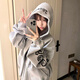 漣畫(huà)美式復古哥特潮牌華夫格連帽衛衣女春秋2026新款寬松情侶開(kāi)衫外套 灰色【春秋薄款連帽外套】 XL 建議120-140斤