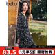 百圖betu女裝秋季新款連衣裙法式V領(lǐng)碎花雪紡連衣裙裙子女2408T89 黑色 S