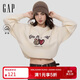 蓋璞女裝2025冬季新款小熊印花logo抓絨寬松衛衣休閑上衣