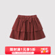 巴厘小豬女童半身裙春秋款甜美可愛(ài)蝴蝶結百褶蛋糕裙寶寶純棉裙子兒童短裙 棗紅 100