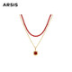 Arsis【明星同款】鴻運雙層疊鏈虎眼石項鏈紅色吊墜送女友情人節禮物