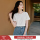 香影藍色t恤女短袖2025夏季新款棉質(zhì)圓領(lǐng)正肩波西米亞度假風(fēng)上衣 白色 L 165/88A/110-125斤