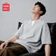 名創(chuàng  )優(yōu)品（MINISO）重磅短袖男t恤高端精梳棉假兩件外穿男生美式vibe高智感通勤衣服 麻灰 L /175(正品保障)