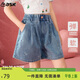 ASK JUNIOR蝴蝶結兒童褲子2026夏季中大童牛仔短褲A字型熱褲女童 藍色 140